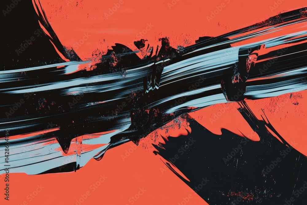 Abstract Paint Stroke Design with Bold Red and Black Colors