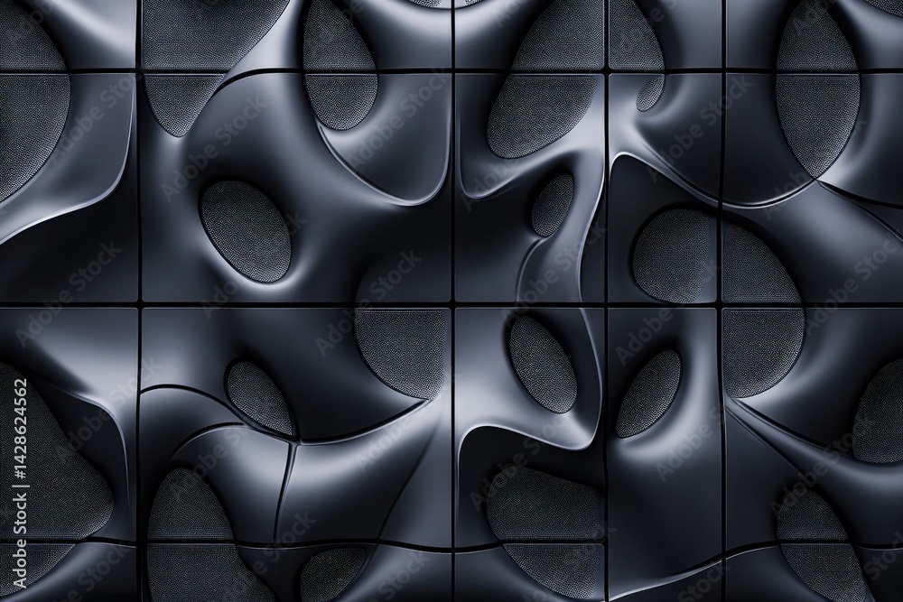 Abstract Pattern of Curved Textures in Dark Shades and Shapes