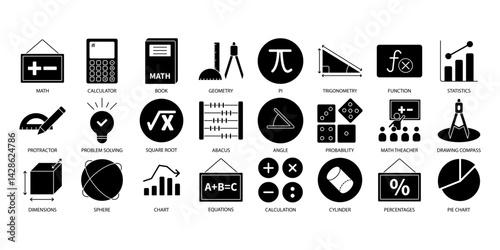 Mathematics icons set . Mathematics pack symbol vector elements for infographic web