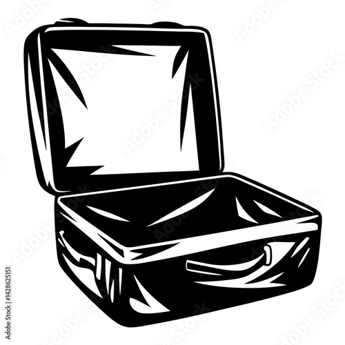An open, black lunchbox in graphic monochrome style for presentations