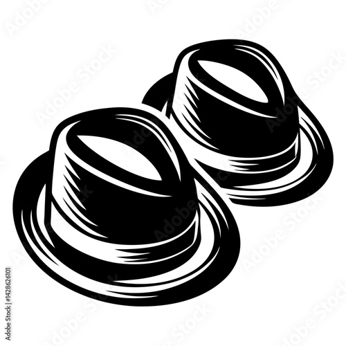 Two monochrome bowler hats overlapping each other in an artistic illustration