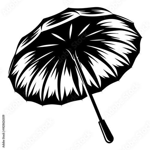 Monochrome umbrella illustration with unique pattern inside and smooth handle style