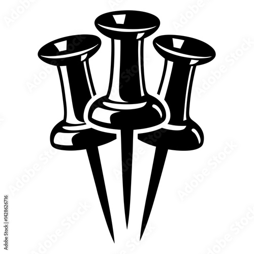 Vector Graphic of Three Black Thumb Tacks on a White Background