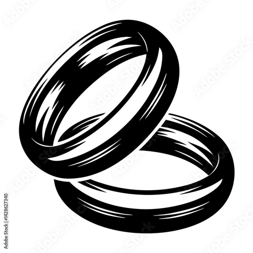 Black and white image showcasing two interlocking wedding rings in a simple style