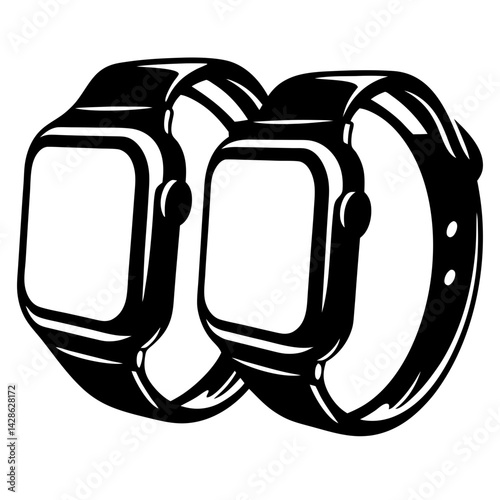 Two smart watches with square faces and bands in black and white