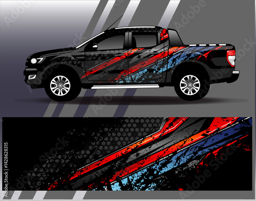 Car wrap design vector. Graphic abstract stripe racing background designs for vehicle, rally, race, adventure and car racing livery	