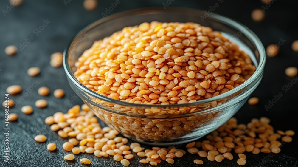 A glass bowl filled with cooked lentils A glass bowl filled with cooked lentils