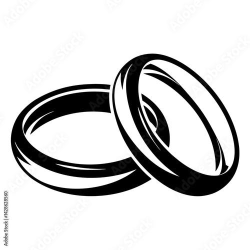 Two interlaced wedding rings in black and white convey marriage and love