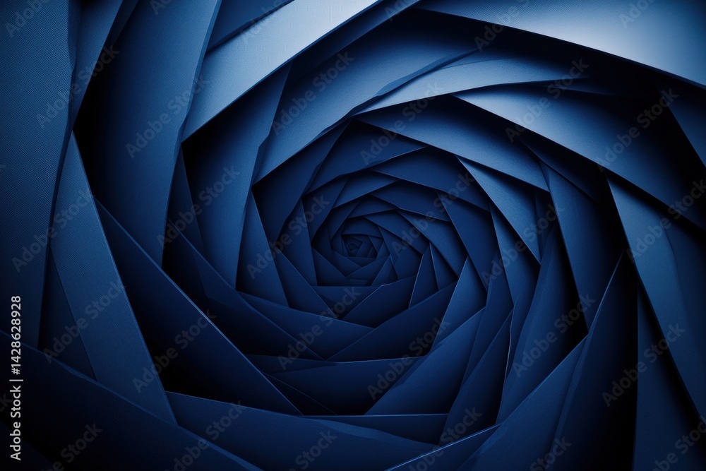 Abstract Spiral Pattern in Deep Blue Tones and Textured Paper Layers