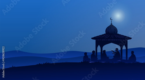 illustration depicts a muslim religious giving a sermon 