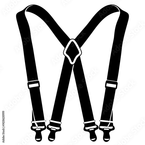 Stylized black and white vector illustration of suspenders in a minimalist fashion