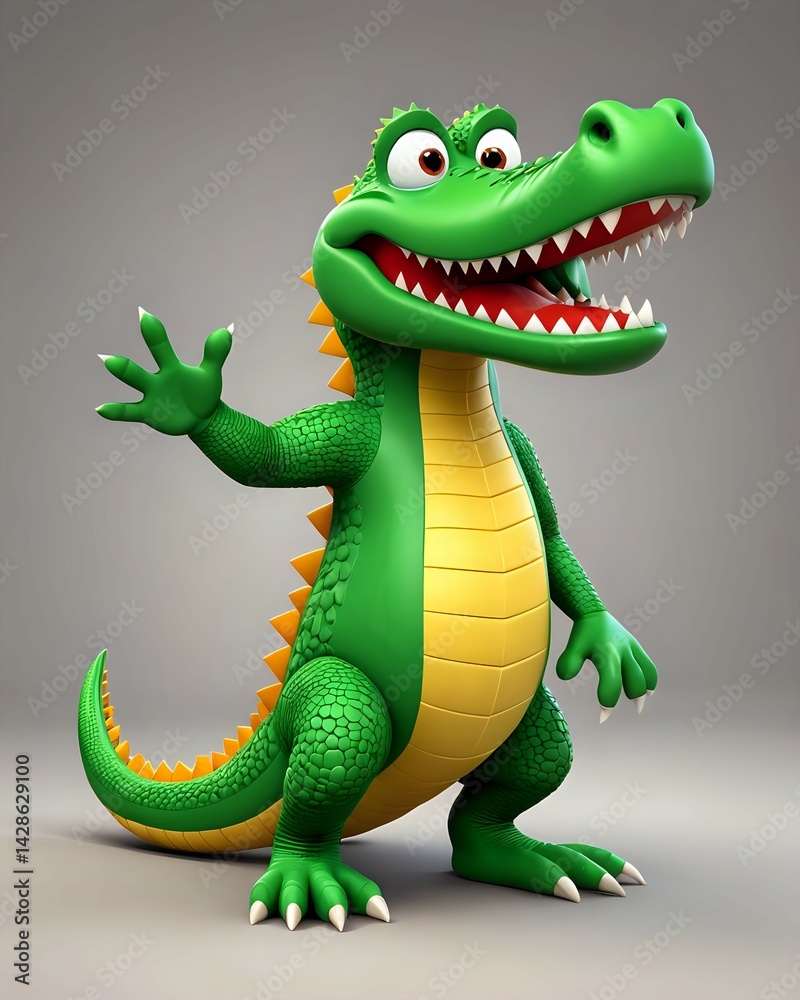Fototapeta premium Friendly Cartoon Alligator Illustration Waving Green Reptile Character Design