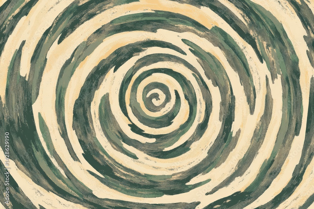 Abstract Spiral Pattern in Earthy Tones and Textured Brushstrokes