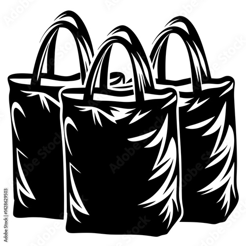 Three stylish tote bags in black and white, perfect for shopping