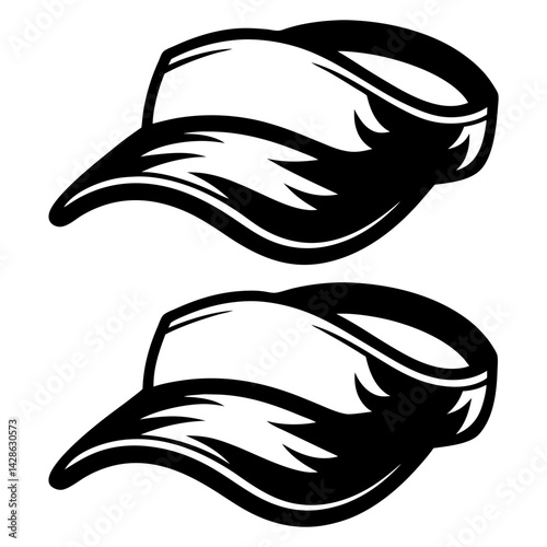 Two stylized visors in black and white, simple and clean design