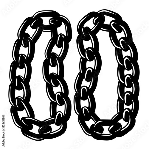 Pair of Rounded Chain Rings in Black and White Vector Illustration