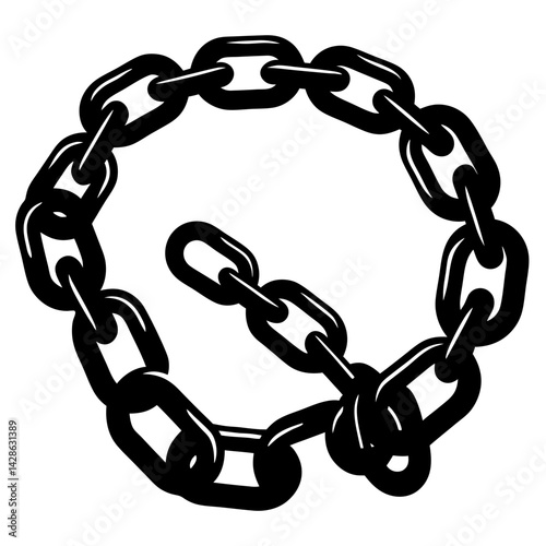 A stylized black chain illustration forming a circle with broken segment