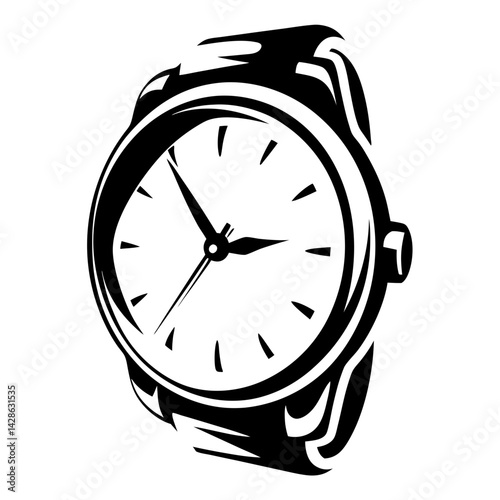 Striking Monochrome Wristwatch Illustration Depicting Time and Style with Elegant Simplicity