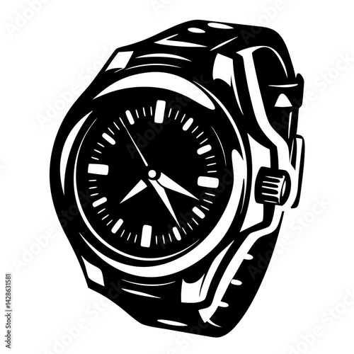 Striking monochrome illustration of a modern and stylish wristwatch design