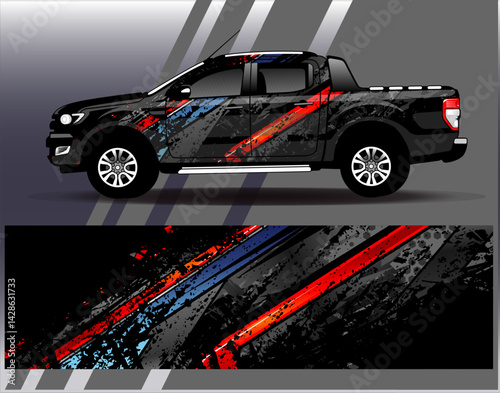 Car wrap design vector. Graphic abstract stripe racing background designs for vehicle, rally, race, adventure and car racing livery	