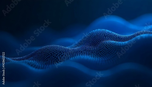 Blue dot abstract pattern on a dark background, creating a sense of depth and movement, abstract digital art, modern aesthetic, minimalist design