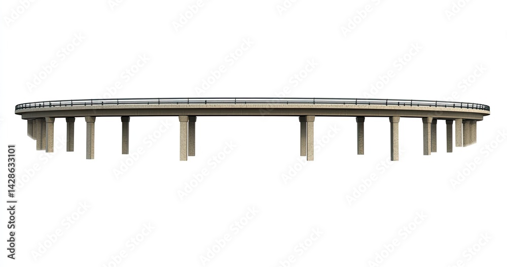 Elevated circular highway overpass. Concrete structure with multiple support pillars Elevated circular highway overpass. Concrete structure with multiple support pillars
