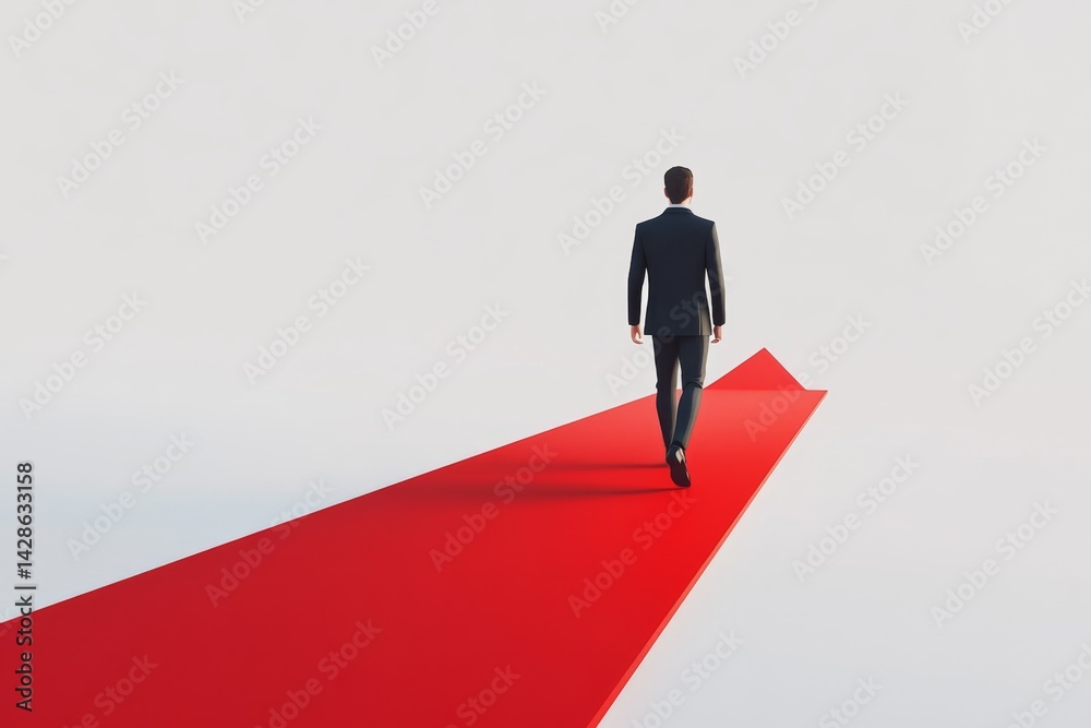 Businessperson walks forward on red carpet success path Businessperson walks forward on red carpet success path