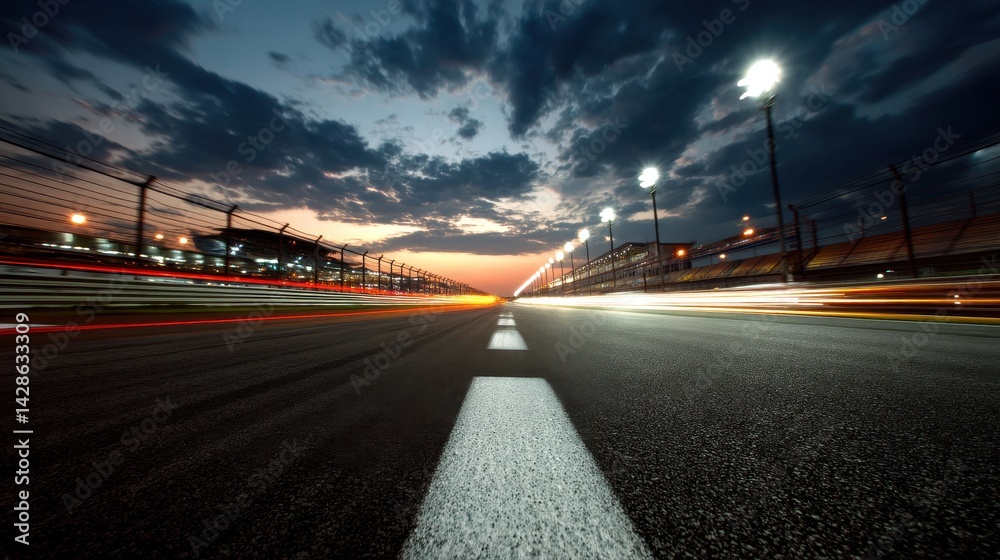 Obraz premium A stunning race track at dusk with motion blur energy and speed.