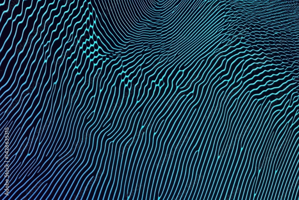Abstract Wavy Lines Pattern in Blue and Green Rhythmic Design