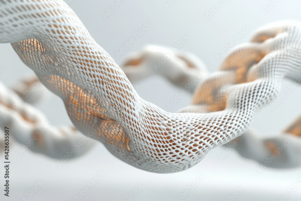 Abstract White and Orange Chain Link Design with Fluid Motion