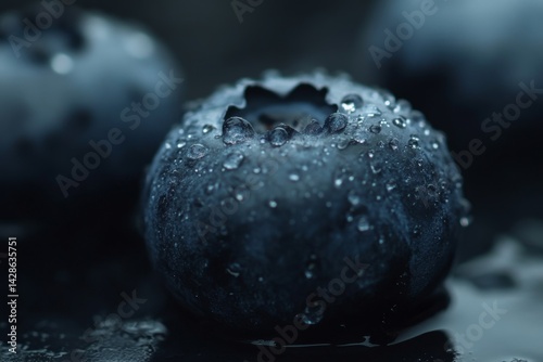 Close-up of a blueberry with water droplets photo
