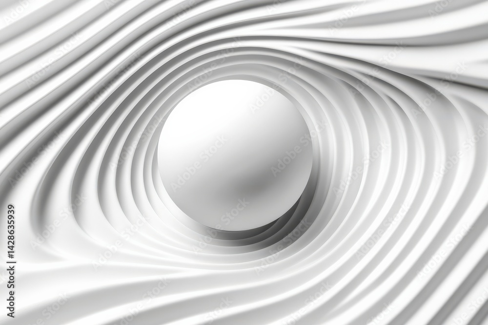 Abstract White Sphere in Flowing Curved Wave Patterns Background