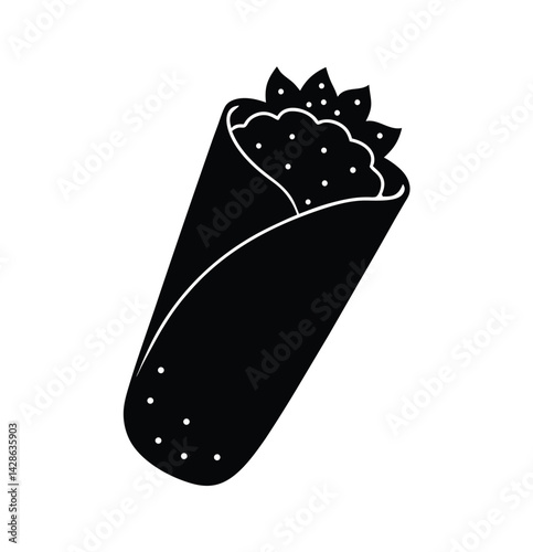 Burrito Silhouette Icon on White Background