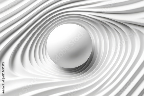 Obraz na płótnie Abstract White Sphere in Flowing Curved Wave Patterns Background w salonie