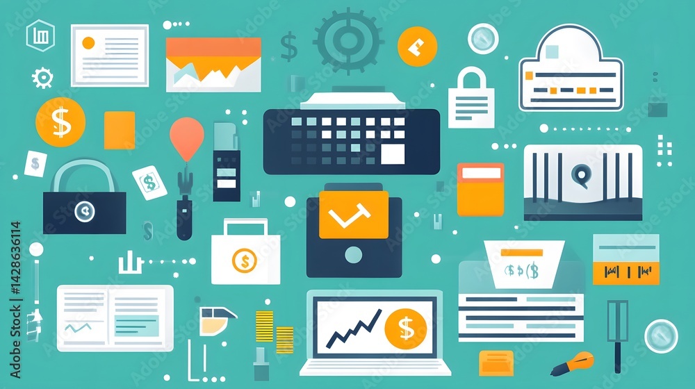 Financial Data Visualization: An illustrative composition of financial symbols and data elements, depicting modern business and financial concepts. Financial Data Visualization: An illustrative composition of financial symbols and data elements, depicting modern business and financial concepts.
