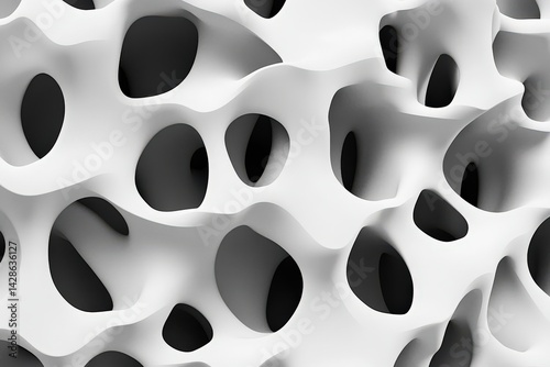 Obraz na płótnie Abstract White Structure with Holes and Organic Forms for Design Use w salonie