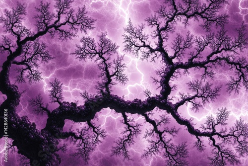 Obraz na płótnie Artistic representation of purple tree branches against lightning sky w salonie