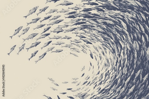 Artwork of Schooling Fish in Abstract Swirling Pattern Design