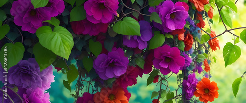 Colorful vine with flowers and fruits hangman generative AI