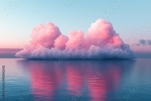 Serene sunset over calm ocean waters with vibrant pink clouds reflecting on the surface