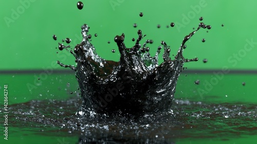 Obraz na płótnie Black Liquid Splash on Green Background Captured in High Detail w salonie