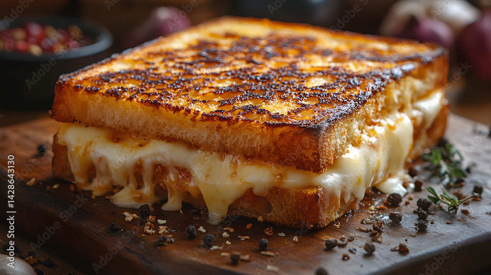 Grilled cheese sandwich with crispy golden bread and melted cheese inside