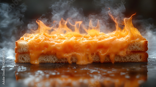 Obraz na płótnie Grilled cheese sandwich with melted cheese spilling out on a dark background w salonie