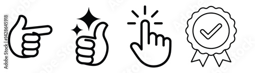 Vector set hand gestures pointing thumbs up finger click and award badge