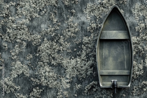 Obraz na płótnie Boat against textured wall with moss and weathered surface w salonie