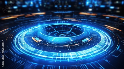 Wallpaper Mural Futuristic technology interface with digital blue glowing elements Torontodigital.ca