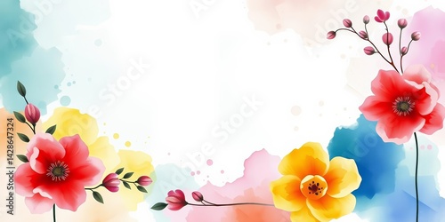 Abstract watercolor floral wedding invitation card template set , blue, template