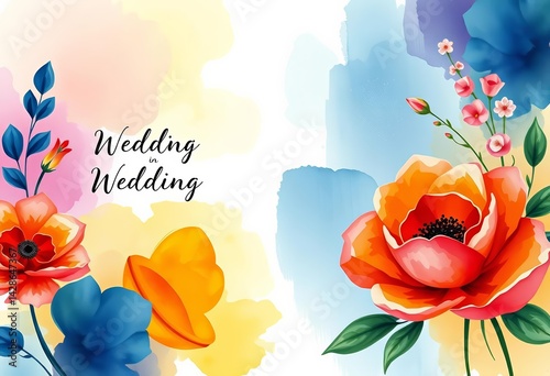 Abstract watercolor floral wedding invitation card template set ,  pretty,  summer