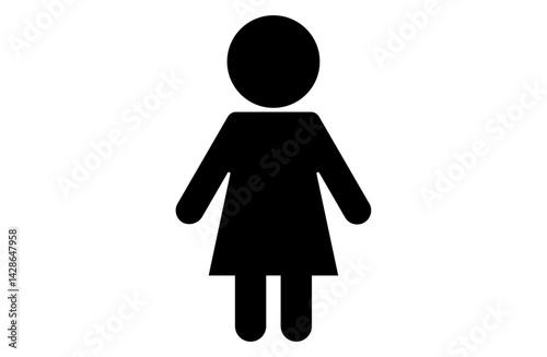 シンプルな女の子のピクトグラムアイコン、ツインテールの黒いシルエット