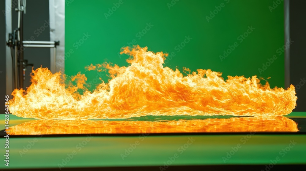 Bright Flames on Green Background for Creative Visual Projects
